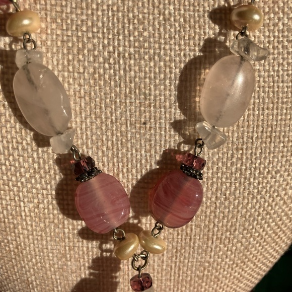 Pink Rose Quartz Pendant Necklace and Bracelet Set - Picture 12 of 16